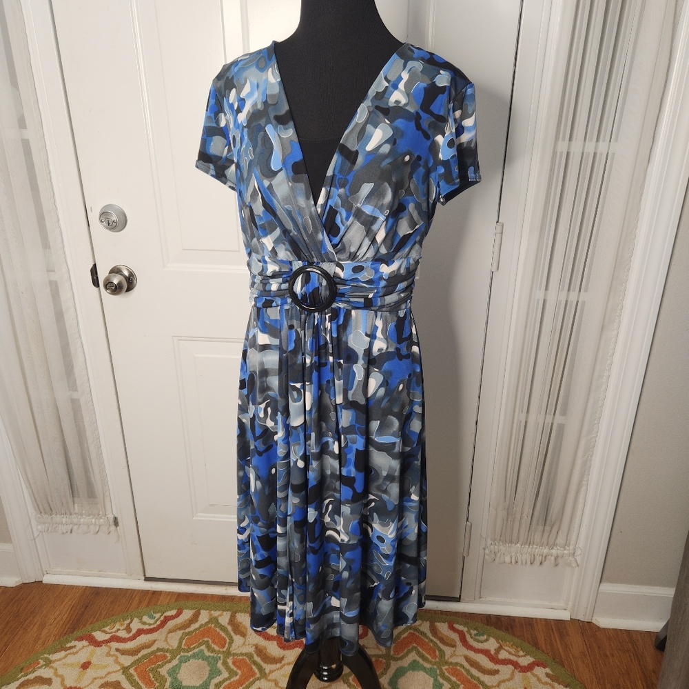 R&M Richards Flutter Sleeve Blue Black Dress Size Small